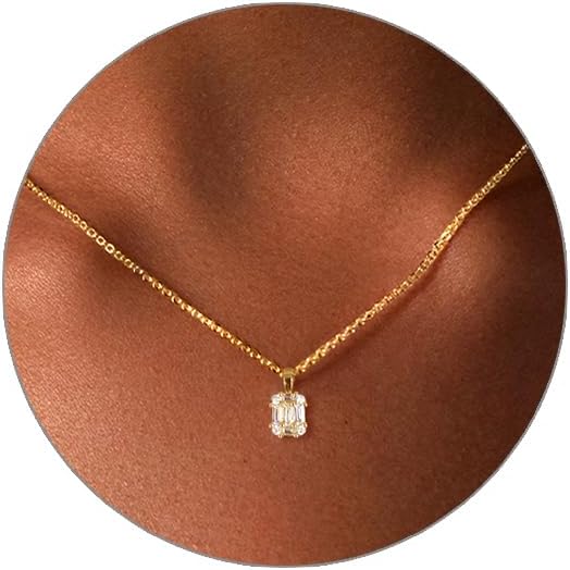 Diamond Pendant Gold Necklace for Women，Dainty 18k Gold Plated Choker Necklaces Simple Gold Jewelry Gifts for Women Girls
