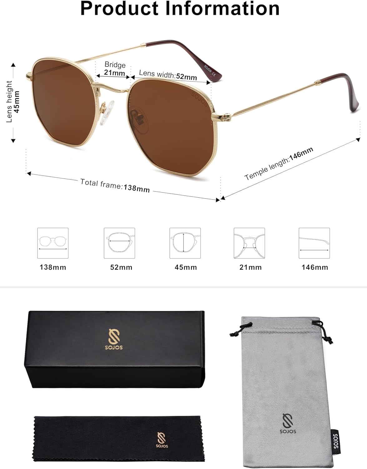 Square Polarized Sunglasses for Women Men Small Hexagonal Polygon Shades SJ1072 - Image 5